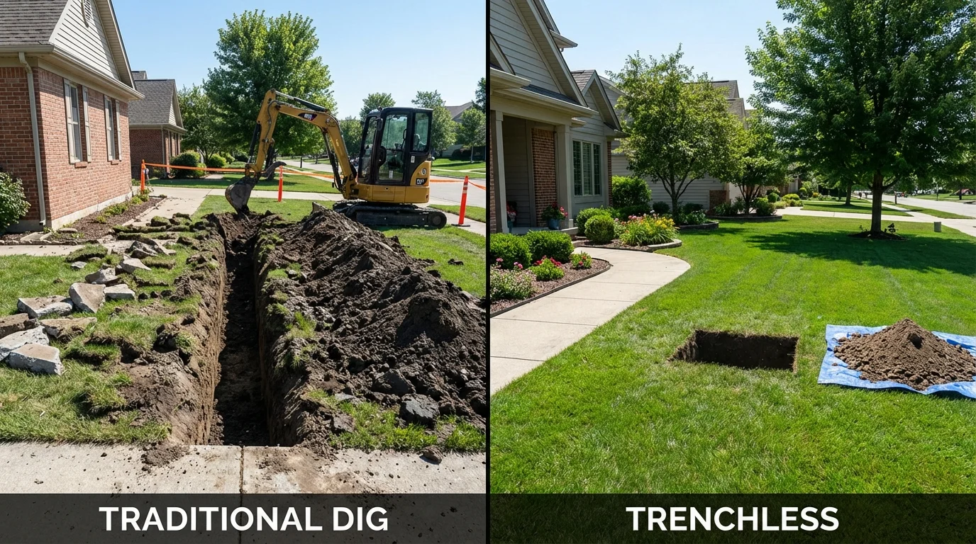 Trenchless sewer repair with minimal yard damage versus traditional excavation in Teague, TX